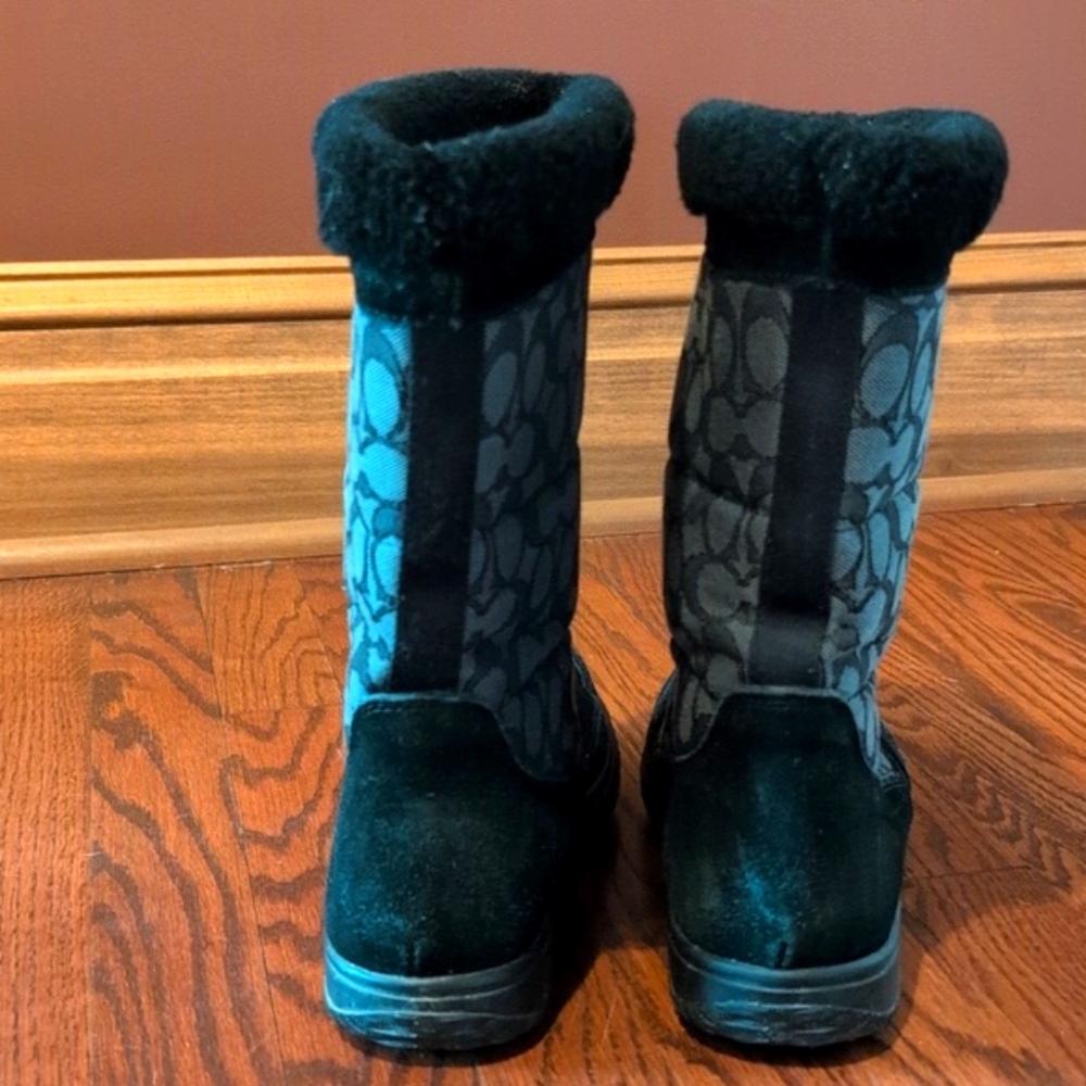 COACH - SHERMAN SUEDE SIGNATURE LOGO BLACK SMOKE WOMENS FLAT WINTER BOOTS - Picture 4 of 5